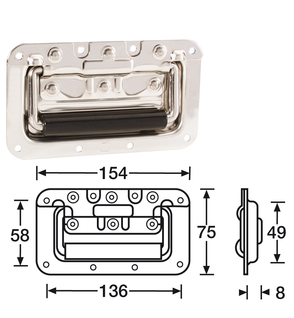 maniglia flat ad incasso con molla di ritorno altezza solo 75mm