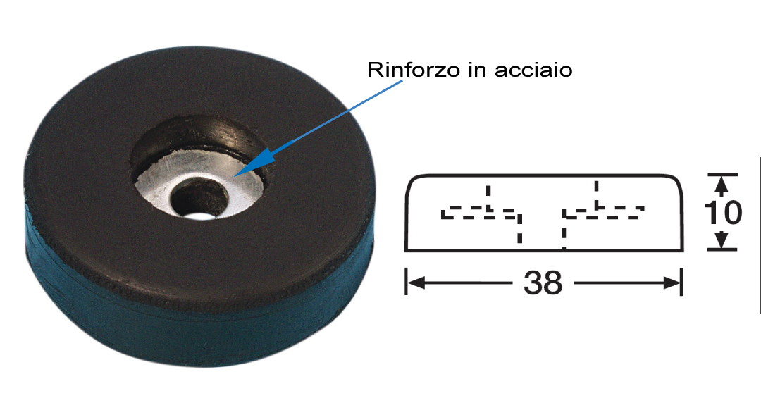 Piedino in gomma rinforzato diametro 38mm h 10mm - Clicca l'immagine per chiudere