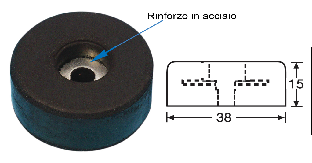 Piedino in gomma rinforzato diametro 38mm h 15mm - Clicca l'immagine per chiudere