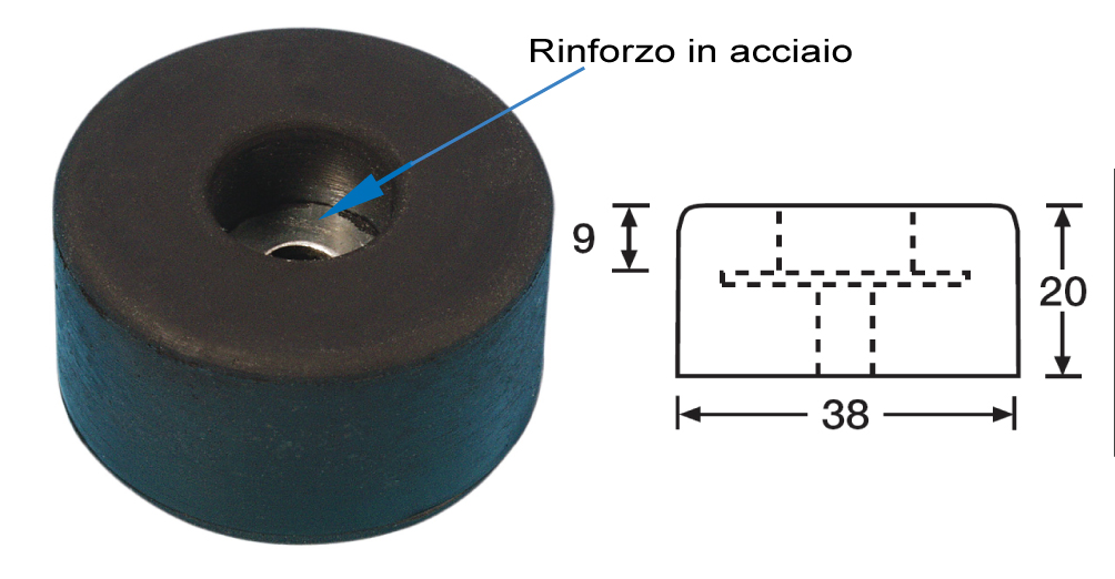 Piedino in gomma rinforzato diametro 38mm h 20 mm - Clicca l'immagine per chiudere