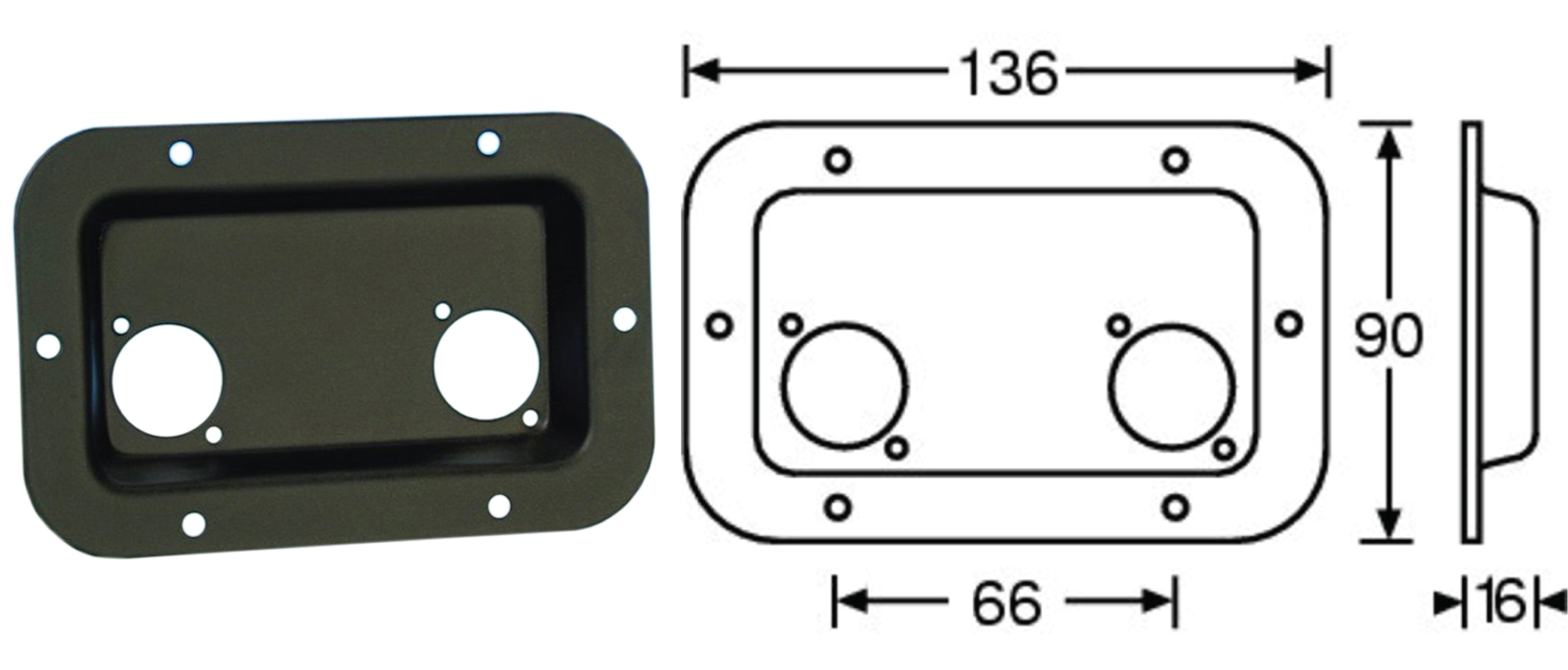 Vaschetta ad incasso rifinitura nera forata per 2 xlr o speakon