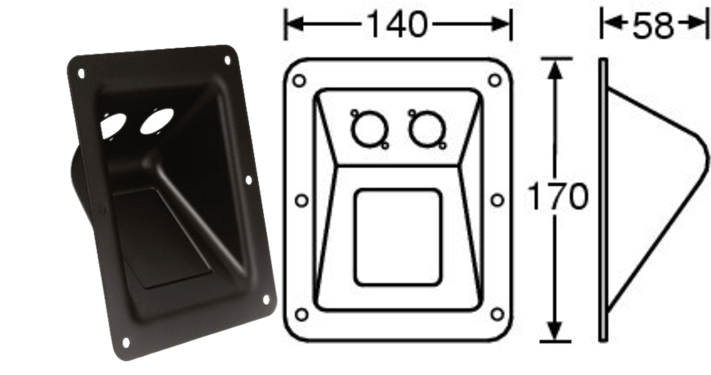Vaschetta in metallo per 2 connettori xlr o speakon 4 poli