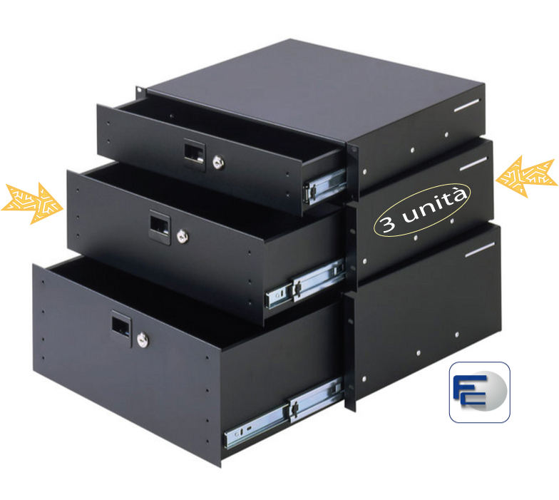 Cassetto montaggio rack 3 unit con chiave - Clicca l'immagine per chiudere